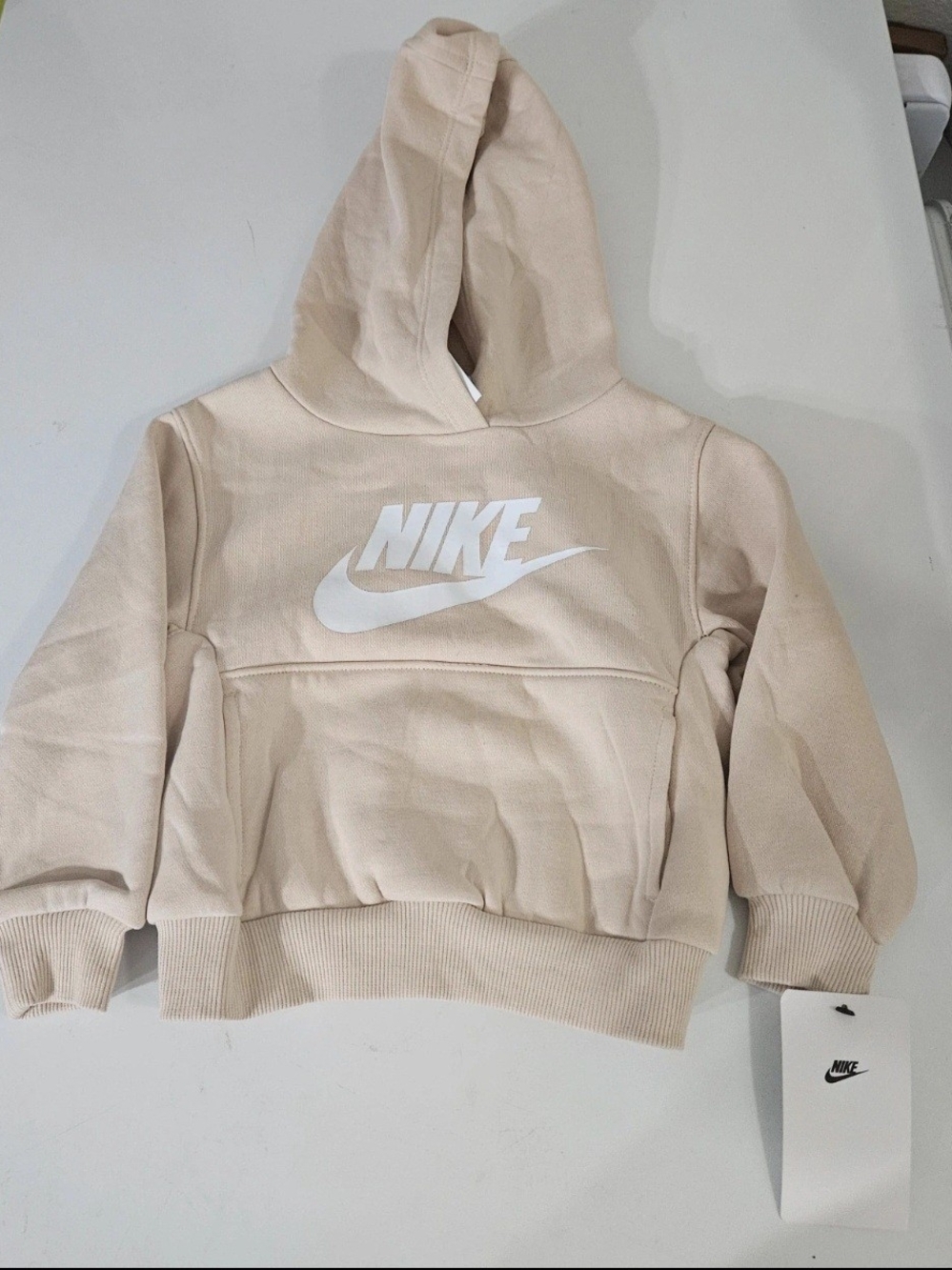 Nike Kids Hooded Sweatshirt in Light Beige with White Logo